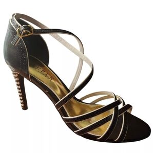 Ralph Lauren Black and White Sasha Patterned Heel Straps Sandals Buckle Sz 7.5